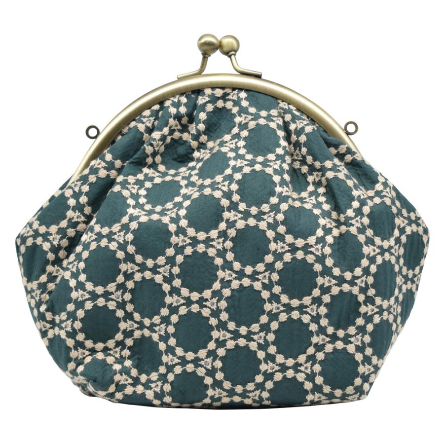 【専用】/tambourineタンバリングレイ/がま口仕切り付きトート ☆ タンバリン柄刺繍/グリーン がま口2WAYまるポーチ がま口 ポーチ