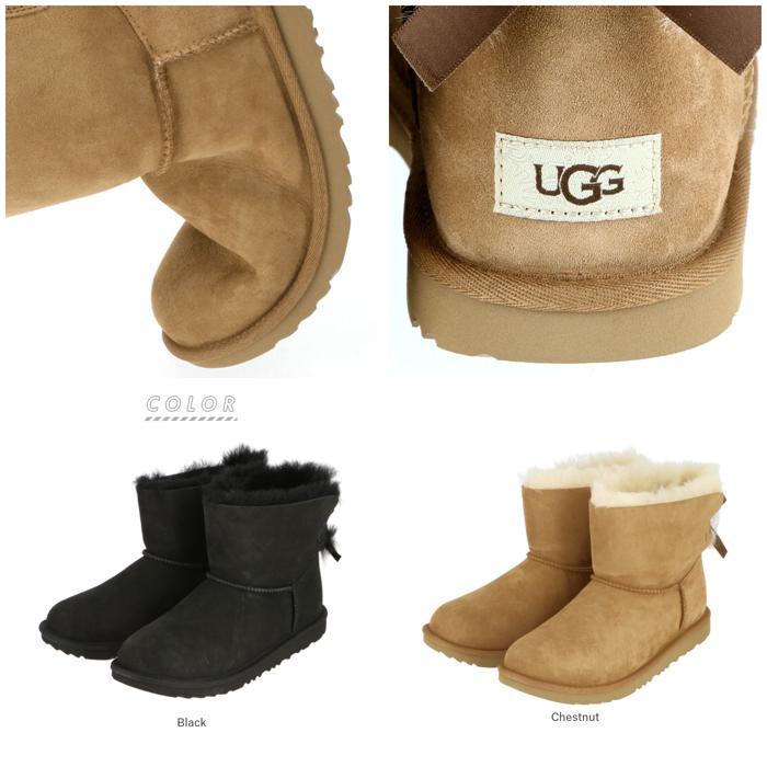 美品　UGG　ムートンブーツ　サイドリボン　ハワイ限定モデル　24cm 　黒 ☆ Black US6 UGG アグ ブーツ 通販 レディース キッズ ムートンブーツ