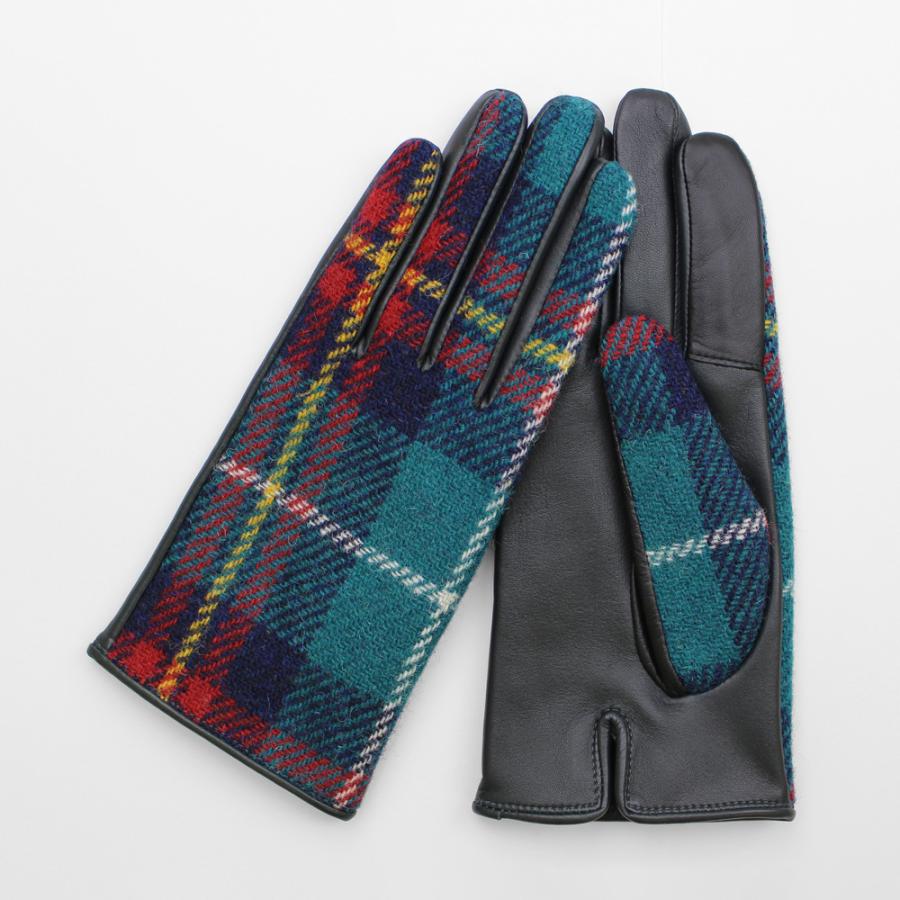 ☆ ターコイズ 21cm WOMEN Harris Tweed グローブ スクワラン加工 抗菌