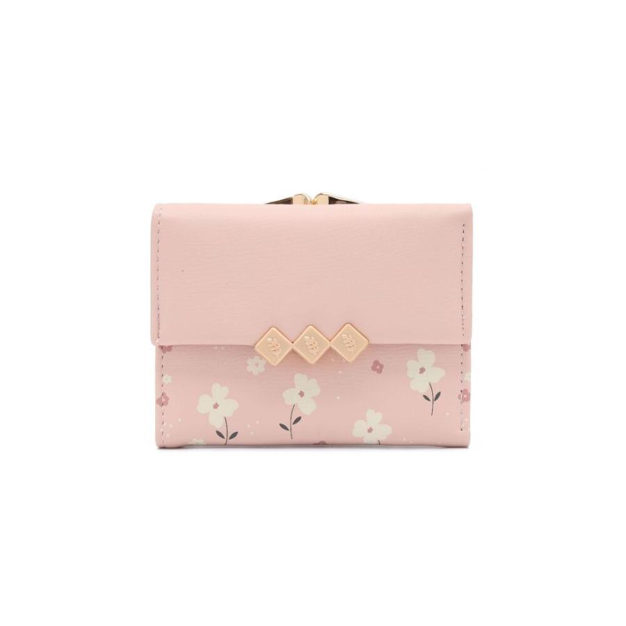 ☆ ピンク 三つ折り財布 レディース がま口 3つ折り財布 折りたたみ