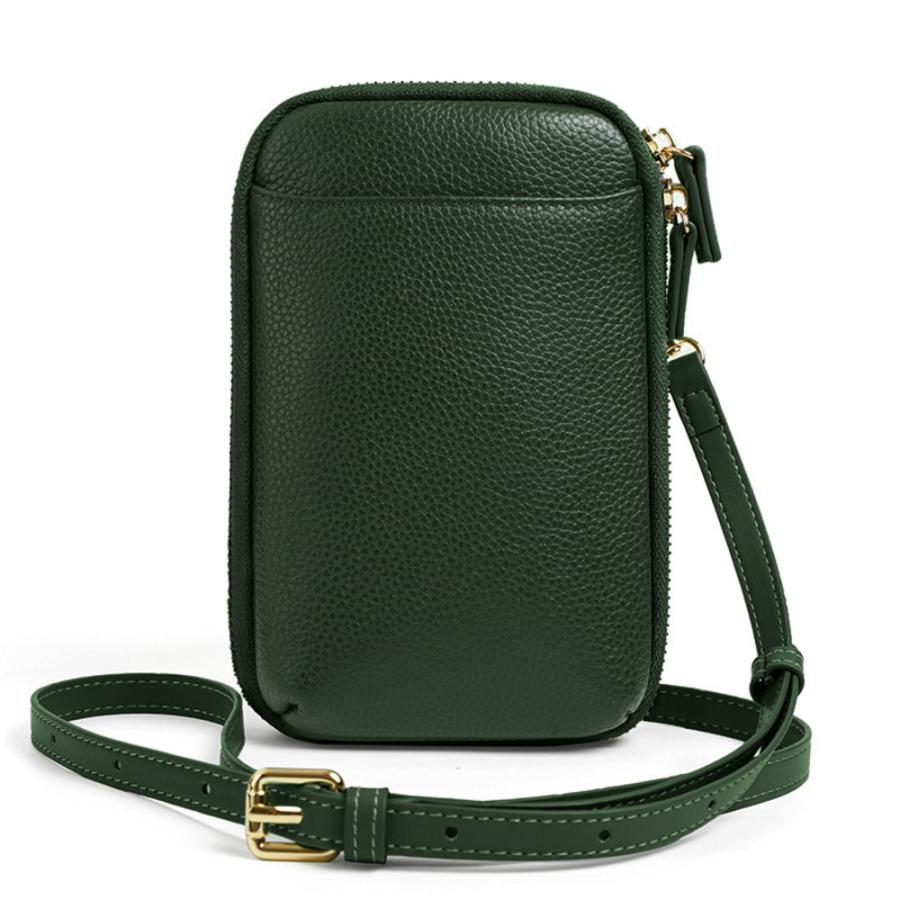 ☆ ダークグリーン 本革 スマホショルダー リール付き ypouch5019 