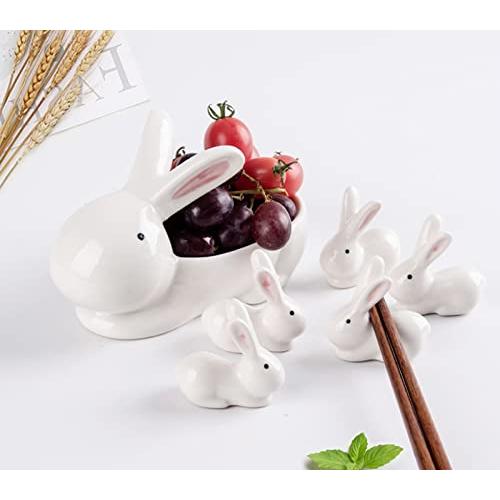 Ceramic Ornament White Rabbit Shape Chopstick Rest Spoon Holder  並行輸入品｜lucky39｜05