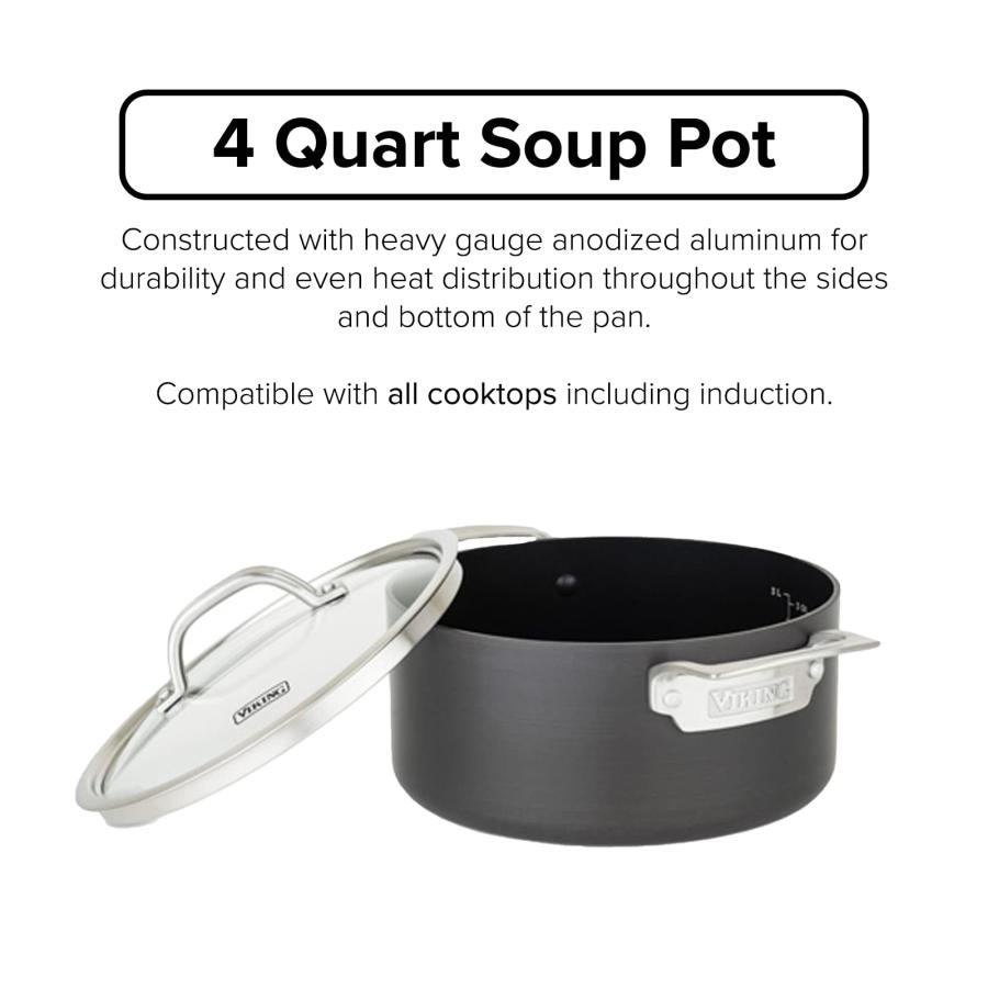 Viking 40051 0224 Hard Anodized Nonstick Soup Pot, 3.8l, Grey Vik 並行輸入品｜lucky39｜04