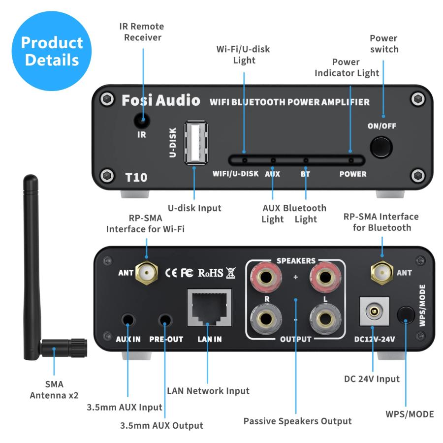 Fosi Audio T10 2.1CH WiFi (Airplay 1 ＆ Spotify をサポート) TPA3116 Blu 並行輸入品｜lucky39｜04