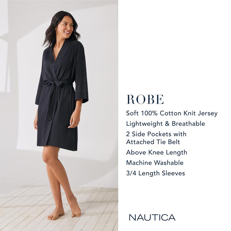 Nautica レディース コットン100% ジャージーローブ, ネイビー, Large Nautica Women's Slee 並行輸入品｜lucky39｜10