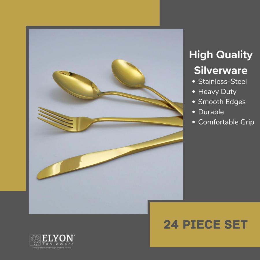 Elyon Tableware 24ピース ゴールド食器 ステンレススチール 銀食器セット 反射ミラー仕上げ カトラリーセット 再 並行輸入品｜lucky39｜07