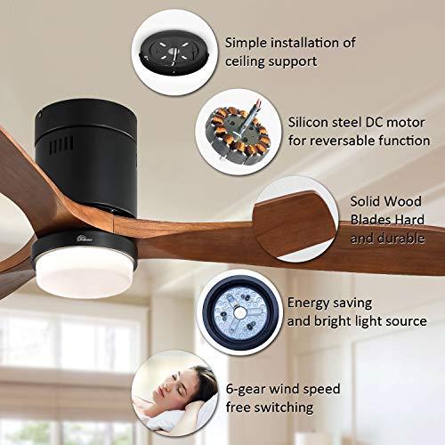 Sofucor 52 Inch Low Profile Ceiling Fan with Lights 3 Wood Fan B 並行輸入品｜lucky39｜07