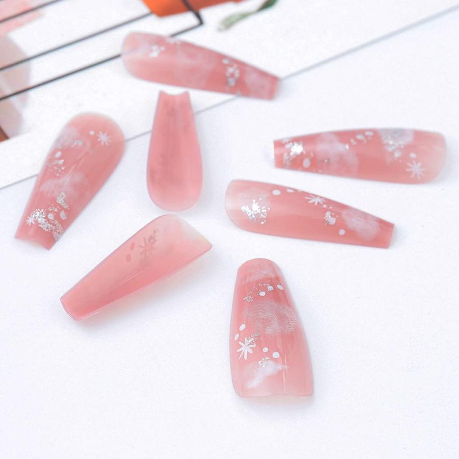 Gangel Long Coffin False Nails Bling Fake Nail Full Cover Pink W 並行輸入品｜lucky39｜10