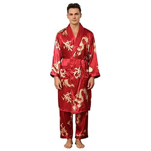 Haseil Men's Satin Robe with Pants Lightweight Printed Luxurious 並行輸入品｜lucky39｜10