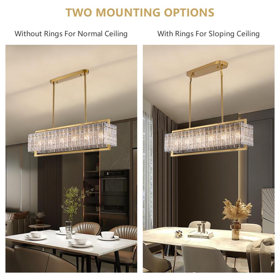 Moooni Gold Dining Room Chandelier Modern Rectangle Crystal Chan 並行輸入品｜lucky39｜04