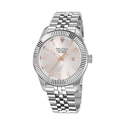 Nautica Men's Pacific Beach Watch with Date, Silver Rose Gold Me 並行輸入品｜lucky39｜02