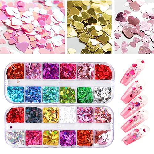 Nail Glitter Sequins 24 Colors Holographic Sparky Mixed Heart Sh 並行輸入品｜lucky39｜02