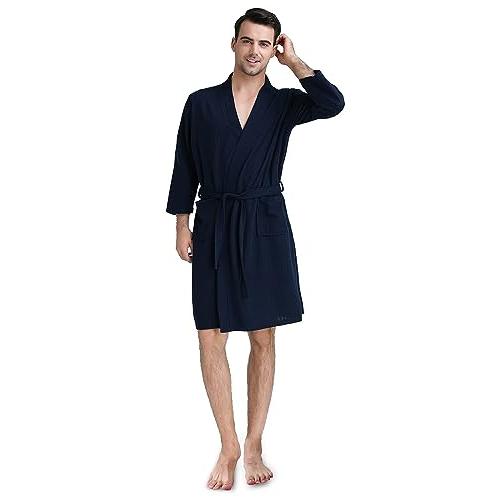 Skilydia Mens Summer Bathrobes Lightweight Short,Blue Soft Robe/ 並行輸入品｜lucky39｜02