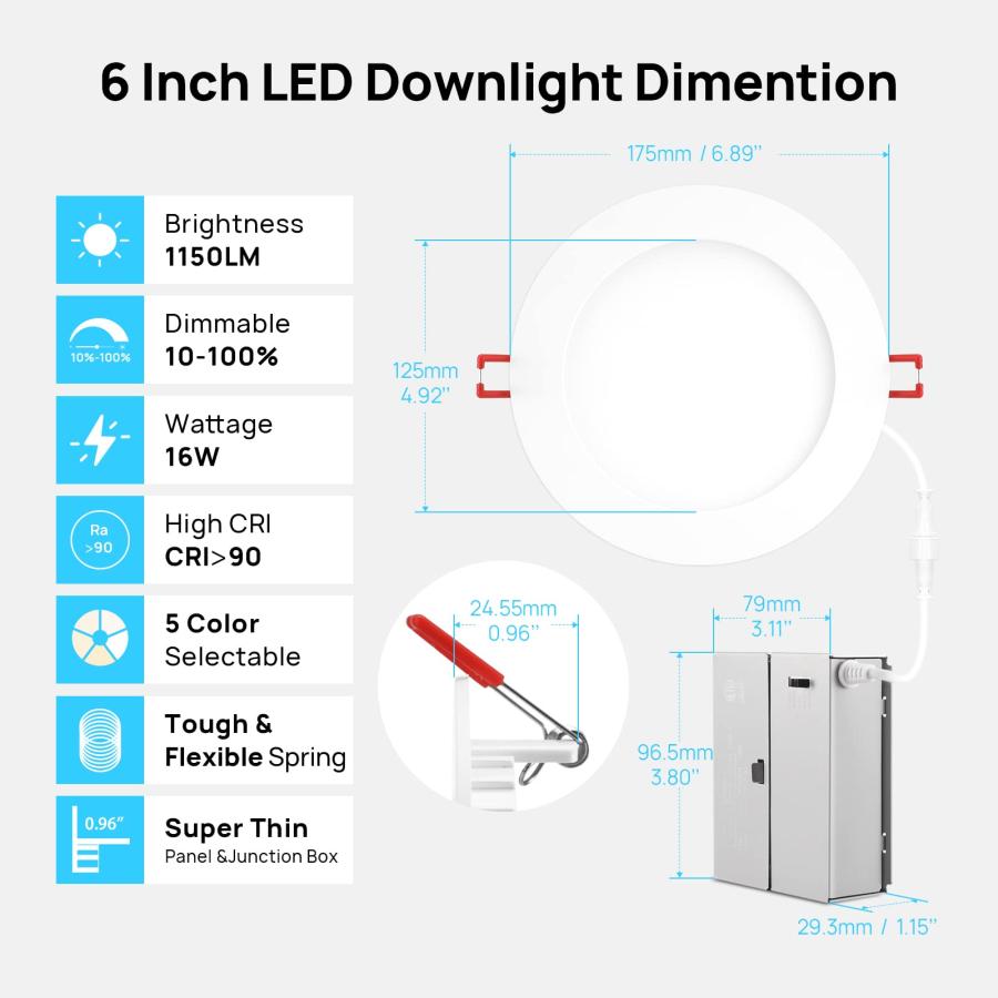 Consciot Ultra Thin LED Recessed Lighting 6 Inch 12 Pack, Slim J 並行輸入品｜lucky39｜04