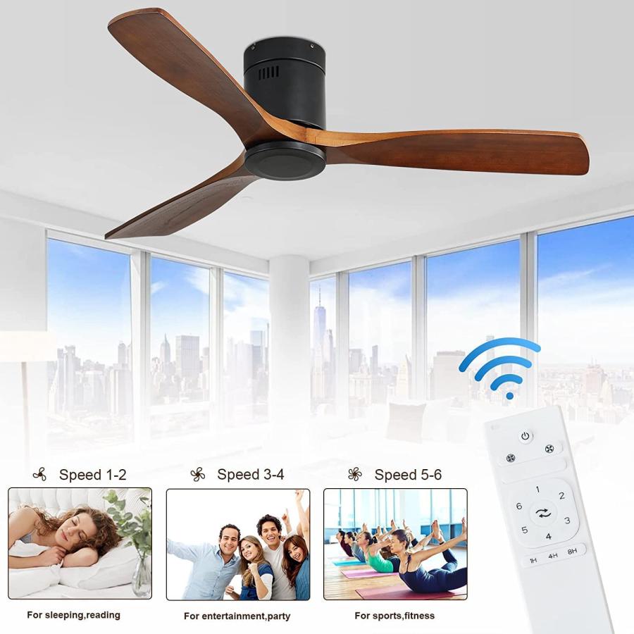 CACI Mall 52" Wood Ceiling Fan no Light and Remote Control, 6 Sp 並行輸入品｜lucky39｜07