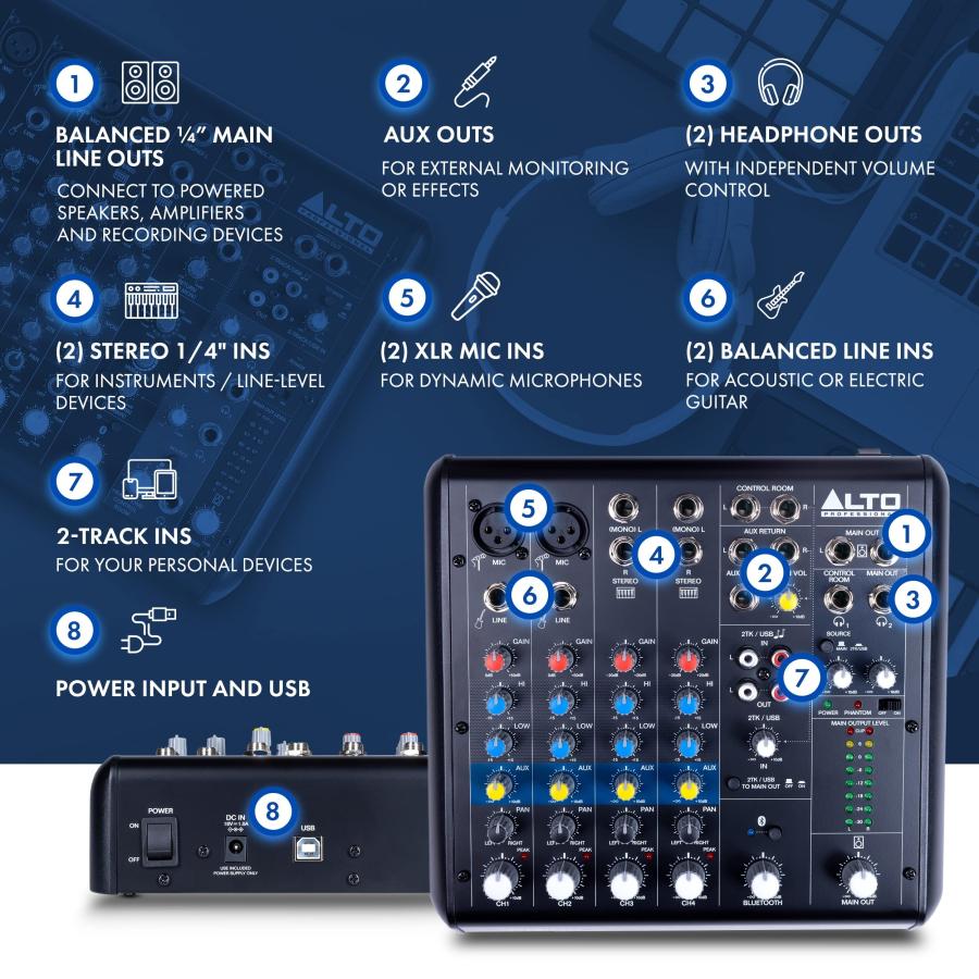 Alto TrueMix 600 Audio Mixer with 2 XLR Mic Ins, USB Audio Inter 並行輸入品｜lucky39｜07