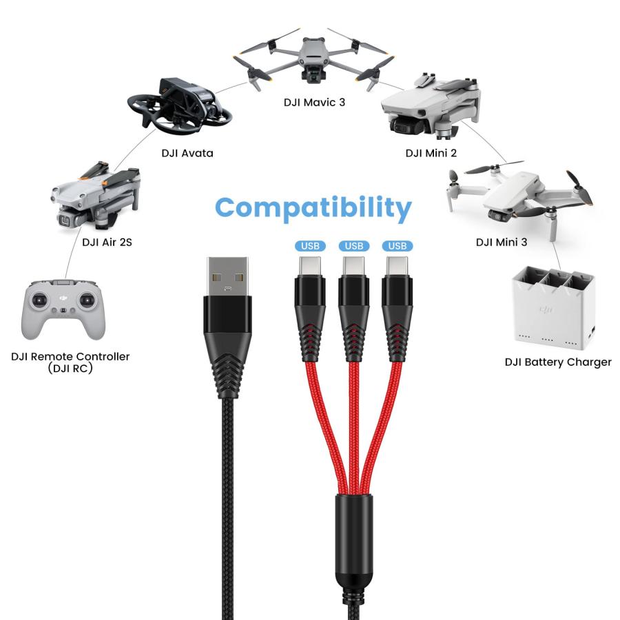 充電器 DJI Mini 2 SE Mini 3 Pro Air 2S Avata Mavic Drones 3 in 1 USB 並行輸入品｜lucky39｜04