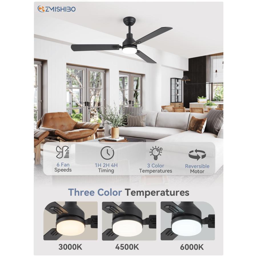 ZMISHIBO 2 Pack 52 Inch Ceiling Fan With Light Remote Control, 3 並行輸入品｜lucky39｜04