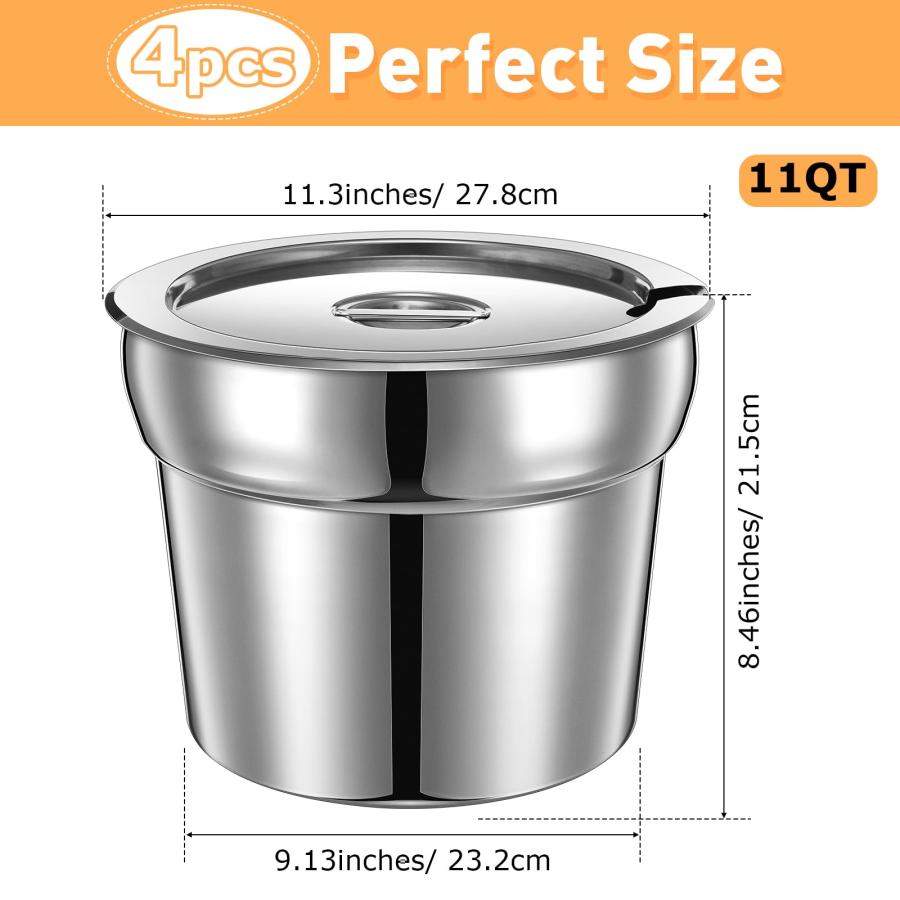 Zhehao 4 Pieces Inset Pan Stainless Steel Soup Pan Bain Marie Po 並行輸入品｜lucky39｜04