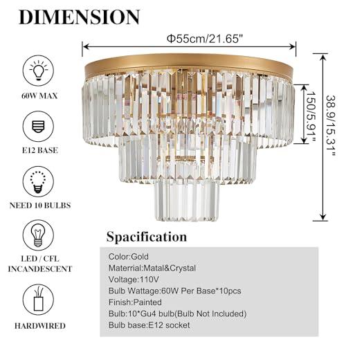 21.65" Gold Crystal Ceiling Light10 Light Modern Crystal Ceiling 並行輸入品｜lucky39｜05