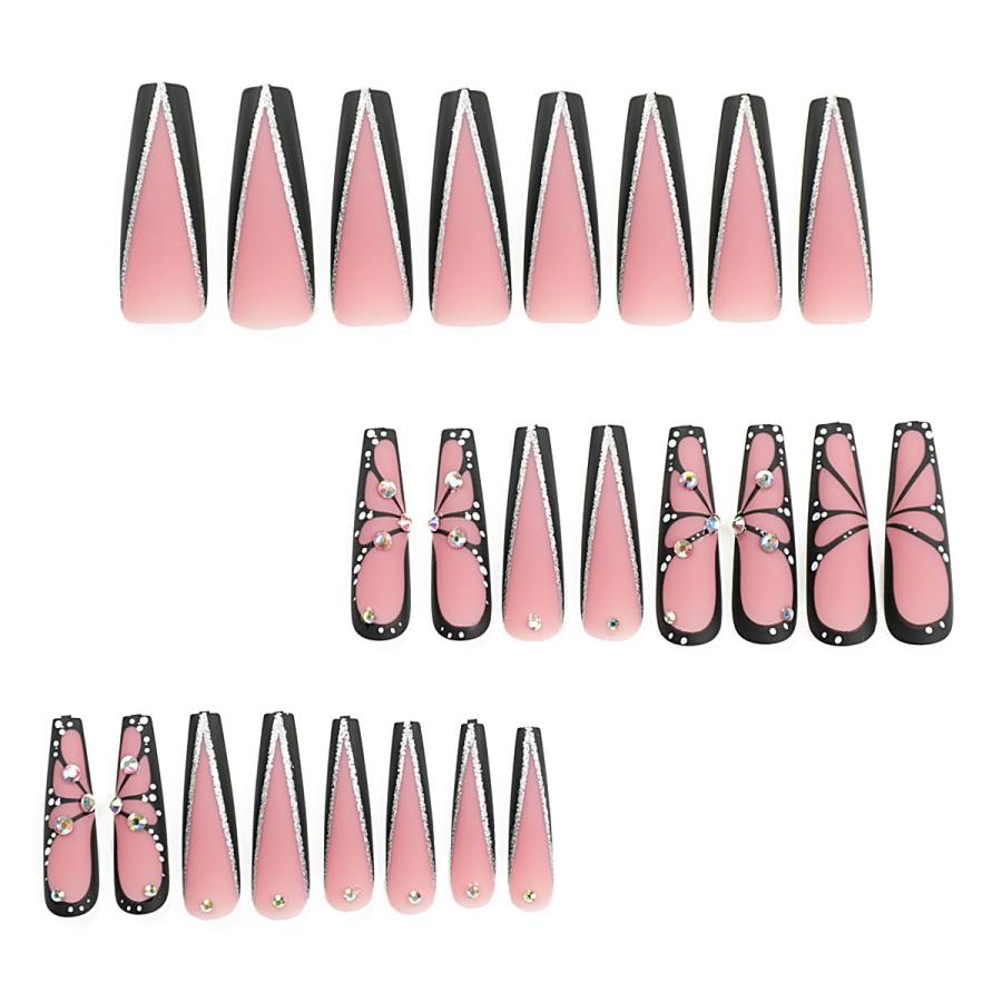 Coffin Press on Nails Long length Fake Nails Black Butterfly Fal 並行輸入品｜lucky39｜04