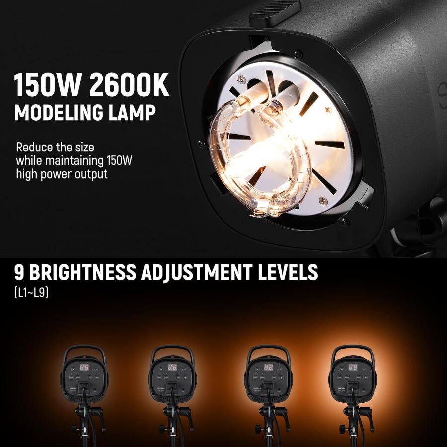 NEEWER 600Ws Studio Monolight Flash Light Kit: 2 Pack S101 300W  並行輸入品｜lucky39｜10