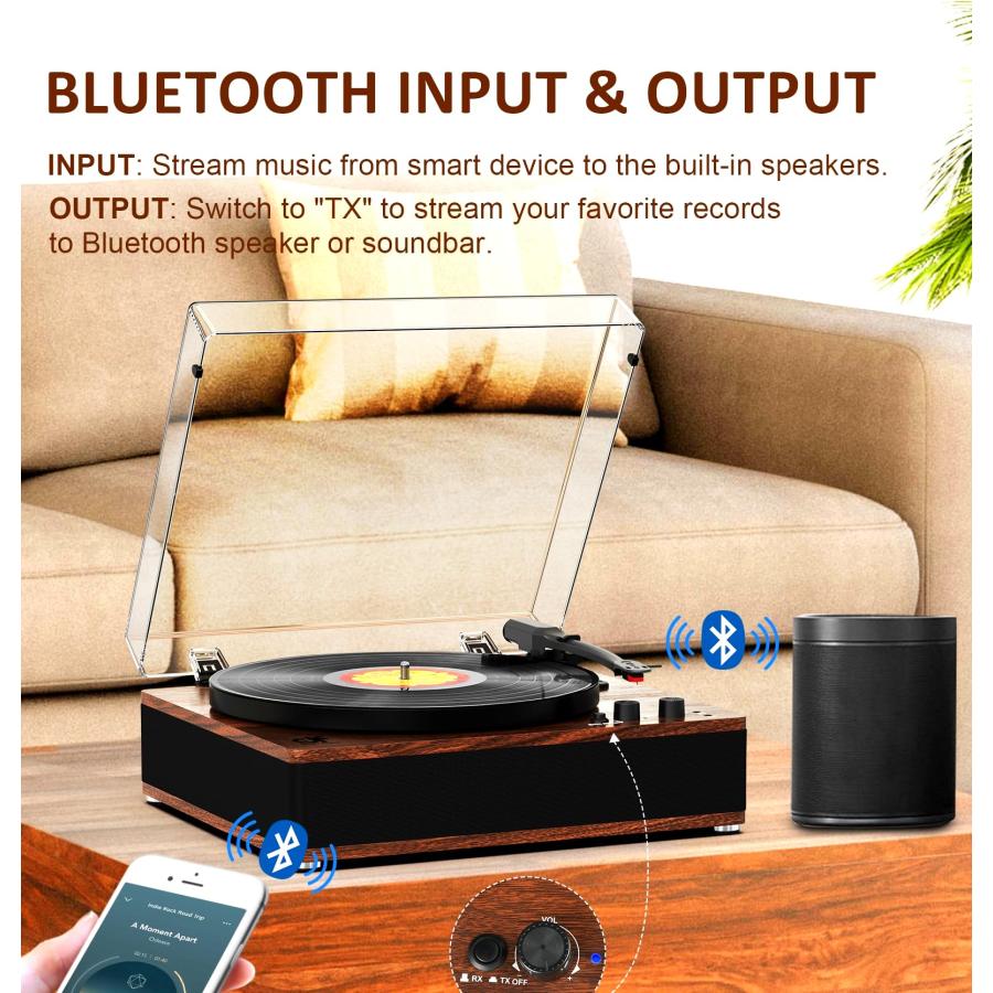 Vintage Record Player with Built in Speakers, Wireless Bluetooth 並行輸入品｜lucky39｜10