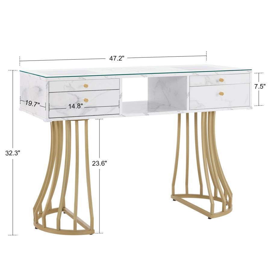 BarberPub Simple&Storage Manicure Table with Glass, Marbling Tex 並行輸入品｜lucky39｜04