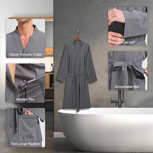 FashGudim Mens Lightweight Waffle Knit Robe Soft Kimono Spa Bath 並行輸入品｜lucky39｜08