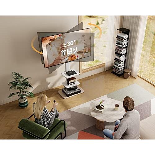 FITUEYES テレビ台 壁寄せテレビスタンド 32-70インチテレビに対応 高さ角度調節可能 耐荷重40kg 木目 木製底板 中段棚二枚付 F02 - 4