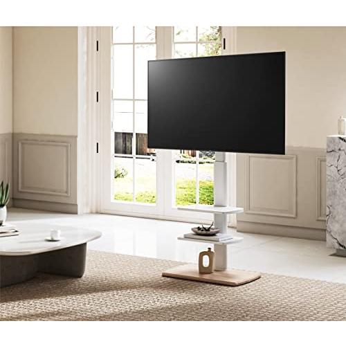 FITUEYES テレビ台 壁寄せテレビスタンド 32-70インチテレビに対応 高さ角度調節可能 耐荷重40kg 木目 木製底板 中段棚二枚付 F02 - 5