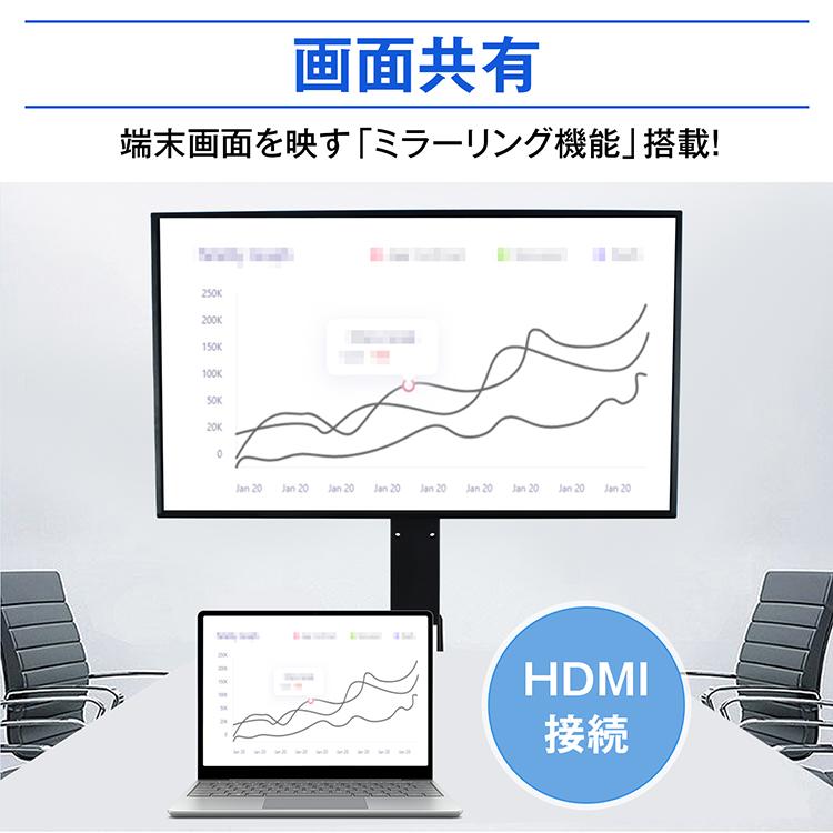 電子黒板 43インチ ディスプレイ モニター マルチタッチ タッチパネル FHD スタンド付き 横型 縦型 windows10 OS内蔵 wifi接続 ミラーリング ミーティング 勉強の画像