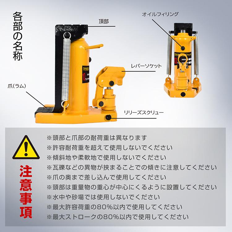 油圧ジャッキ 爪つき油圧ジャッキ 爪部 5t ヘッド部 10t 爪ジャッキ 爪
