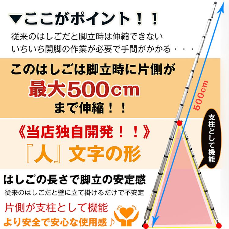 はしご 伸縮 5m 兼用 脚立 アルミ ハシゴ 梯子 スーパーラダー 安全 