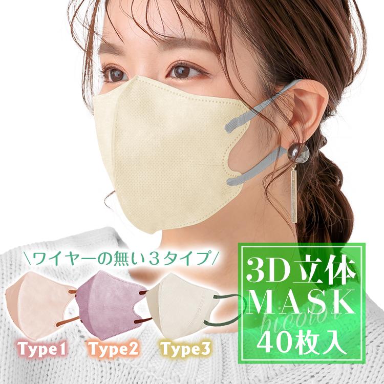 クーポン有 マスク クーポン 不織布 40枚 3D 立体 耳紐 バイカラー