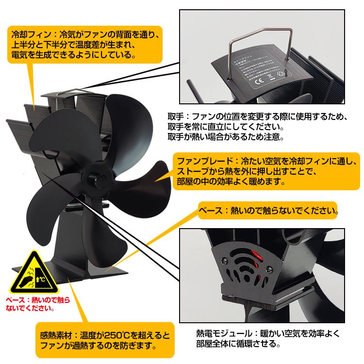 ストーブファン 薪ストーブ 省エネ 空気循環 冬キャンプ 温風 暖炉 送風 電源不要 防寒 ストーブ エコ 静音 石油ストーブ アウトドア 生活用品 od501｜lucky9｜08