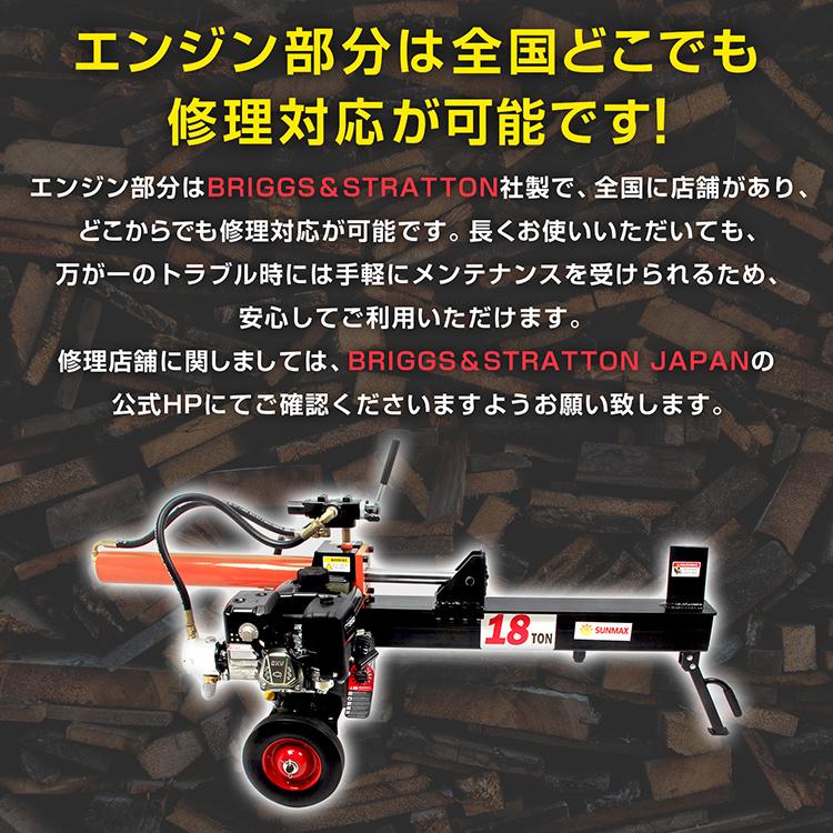 油圧式薪割り機 エンジン式 油圧 18t 6.5馬力 カッター 保護フレーム付