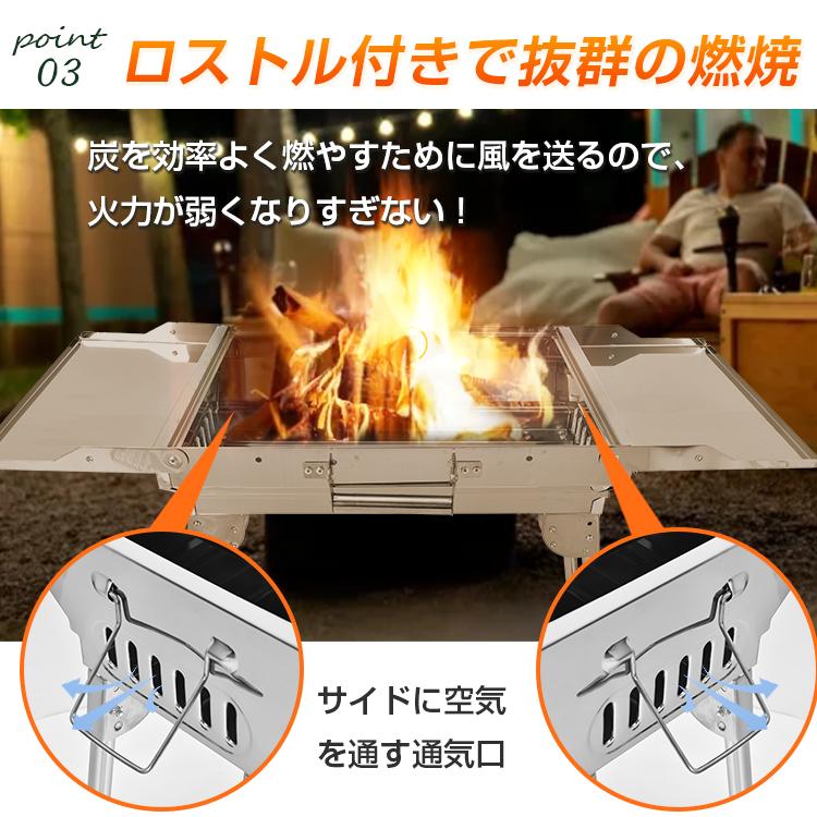 バーベキュー コンロ BBQ 折りたたみ 炭 グリル 網 鉄板 ステンレス