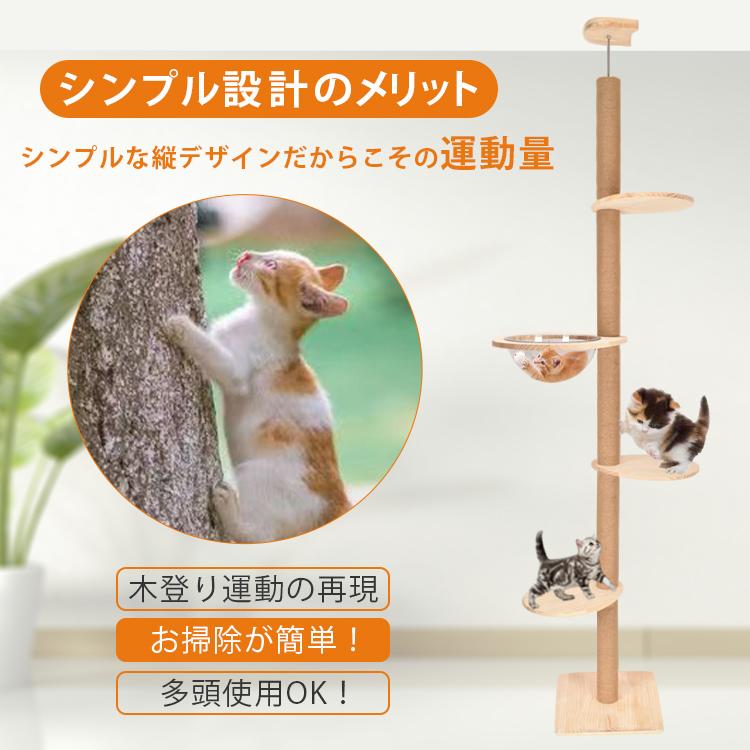 キャットタワー 大型猫用 木製 木 省スペース 突っ張り 宇宙船 スリム