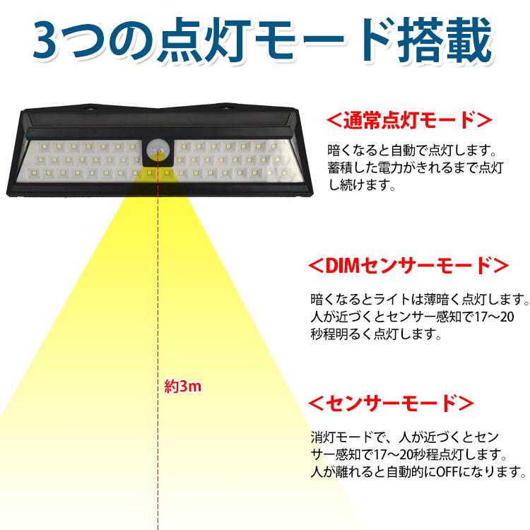 今だけ2個以上SALE! センサーライト 屋外 人感 明るい 防水 屋外 ソーラー 照明 防犯 夜間 壁掛け 太陽光発電 玄関 庭 駐車場 防犯ライト 照明 sl041｜lucky9｜03