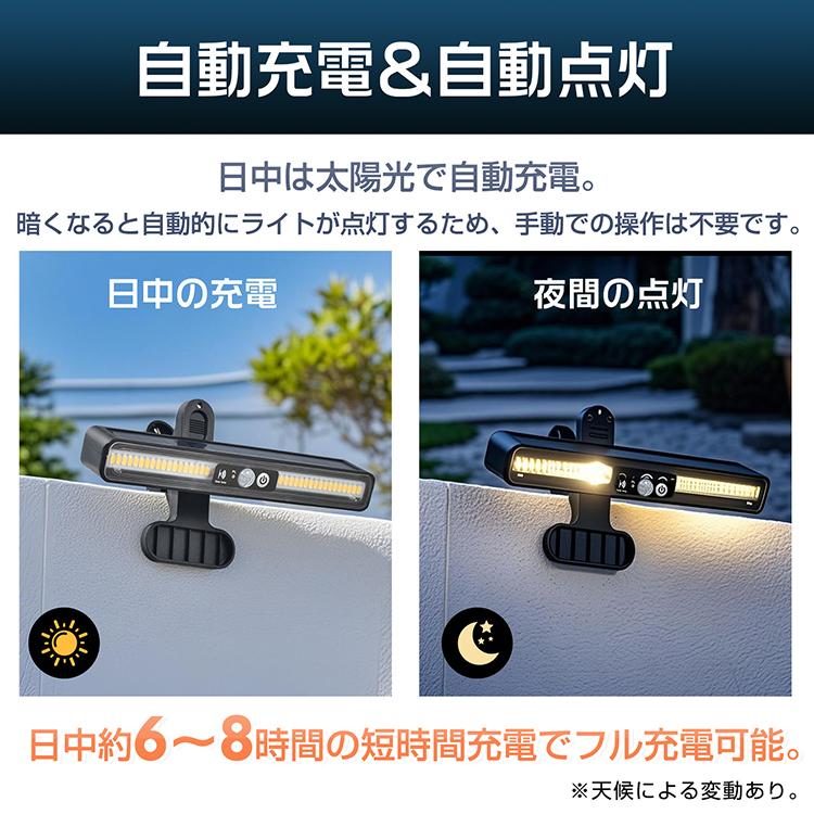 センサーライト ソーラー クリップ式 角度調整可能 大容量バッテリー