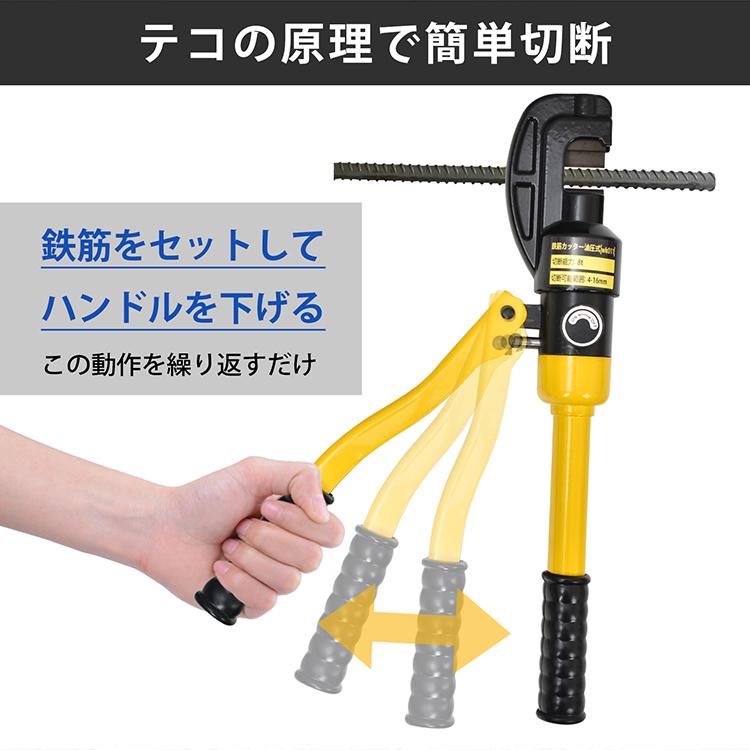 鉄筋カッター 手動 油圧式 KIKAIYA 鉄筋カッター 手動 油圧式 切断可能範囲 4～16mm 切断能力 8t