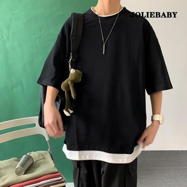 Tシャツ メンズ レイヤード風 重ね着風 ビッグシルエット ドロップ
