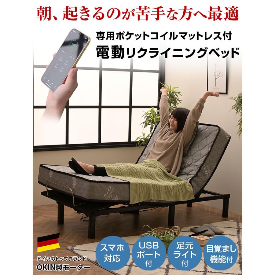 ART 電動ベッド マットレス付 2モーター 目覚まし機能 スマホ ART 電動ベッド マットレス付 2モーター 目覚まし機能 スマホ