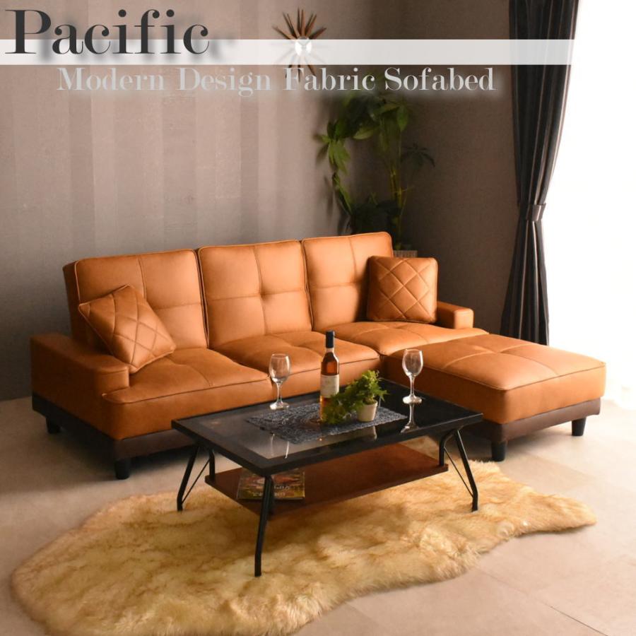 ソファ ソファー 新素材ファブリック張り ソファーベッド オットマン付き の商品画像