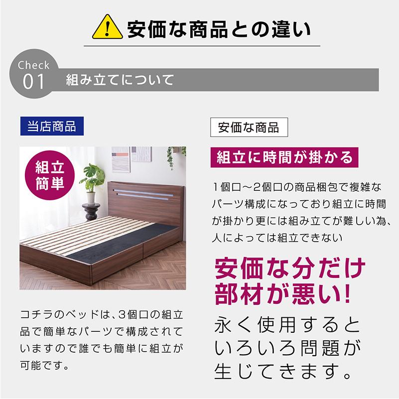 木製クイーンベッドフレーム 引き出し収納付き 棚・コンセント付 天然木調引き出し収納ベッド 【KASANE】キング