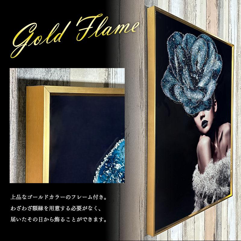 水晶パネル アートパネル 水晶絵 60×80cm 金フレーム付き 女性