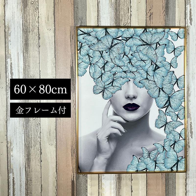 水晶パネル アートパネル 水晶絵 60×80cm 金フレーム付き 女性