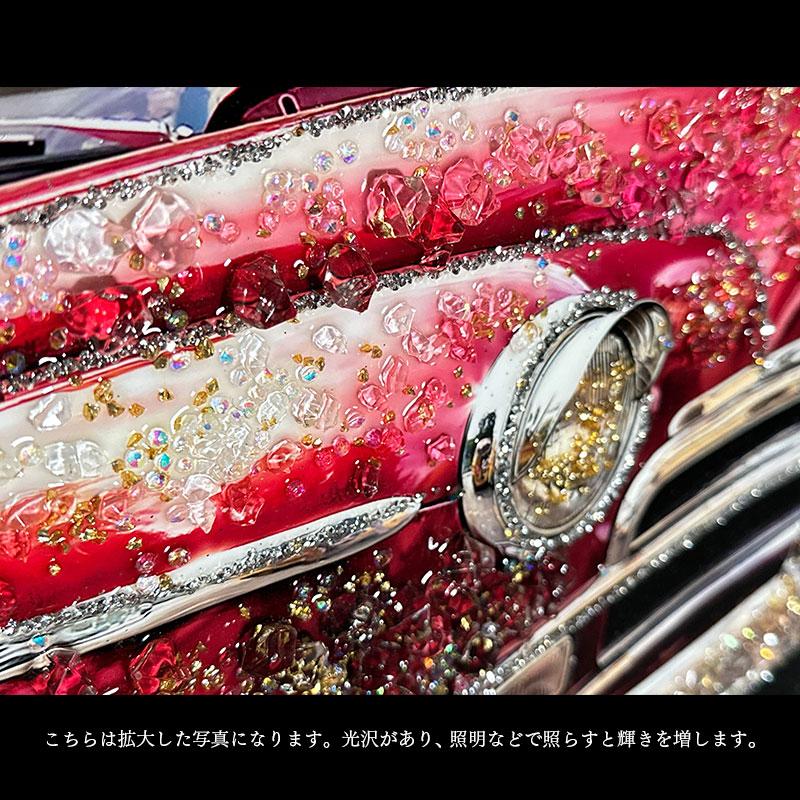 アートパネル　水晶絵　レッド　コスメ　ピンク　美容　キラキラ　赤　壁掛け　額 水晶パネル アートパネル 60×80cm 街並み 黒フレーム付き クリスタル
