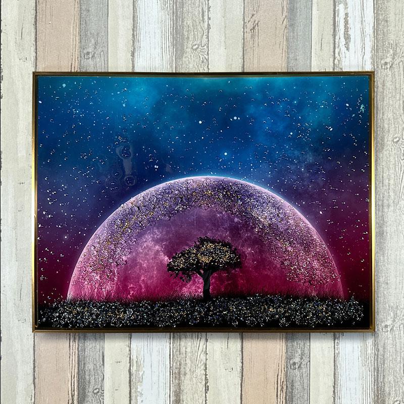 水晶パネル アートパネル 60×80cm 夜空 風景 金フレーム付き